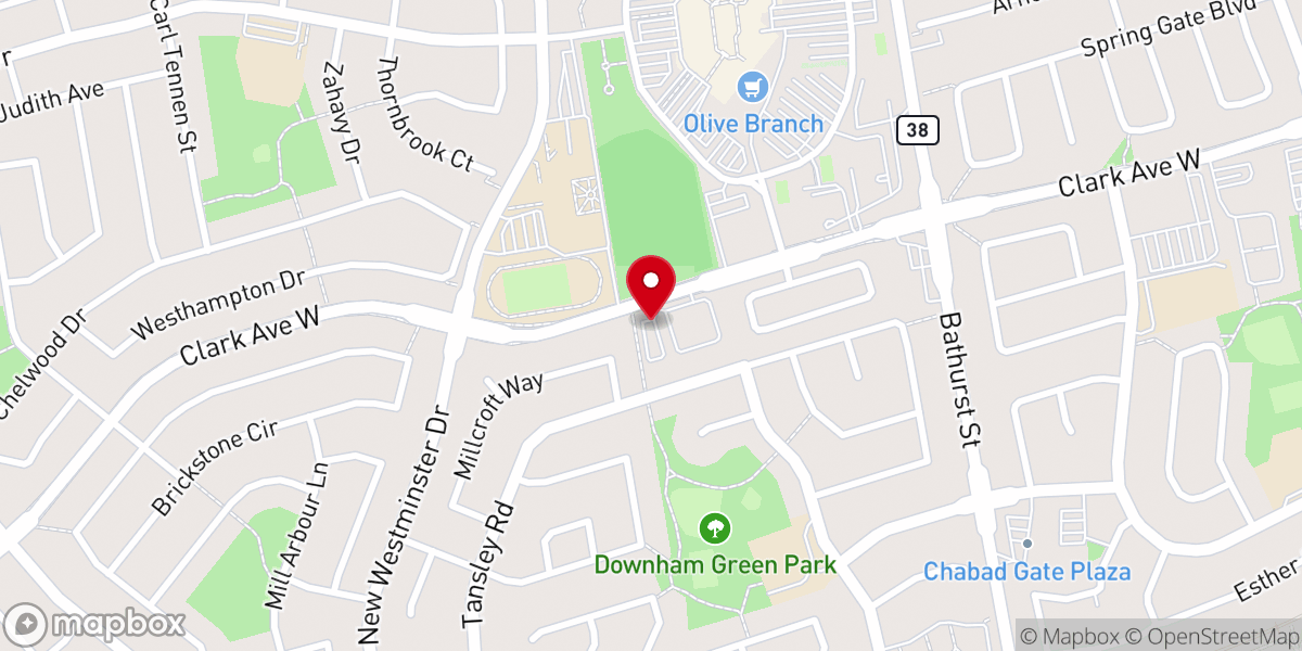 Map showing location of Aish Thornhill Community Shul