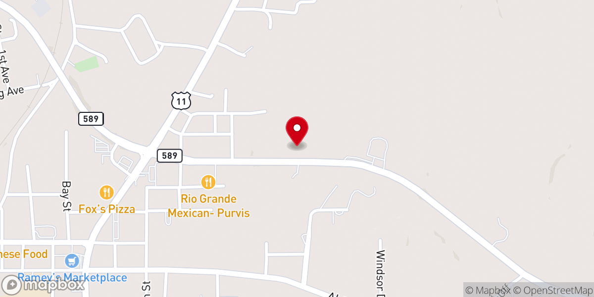Map showing location of Purvis Church of God