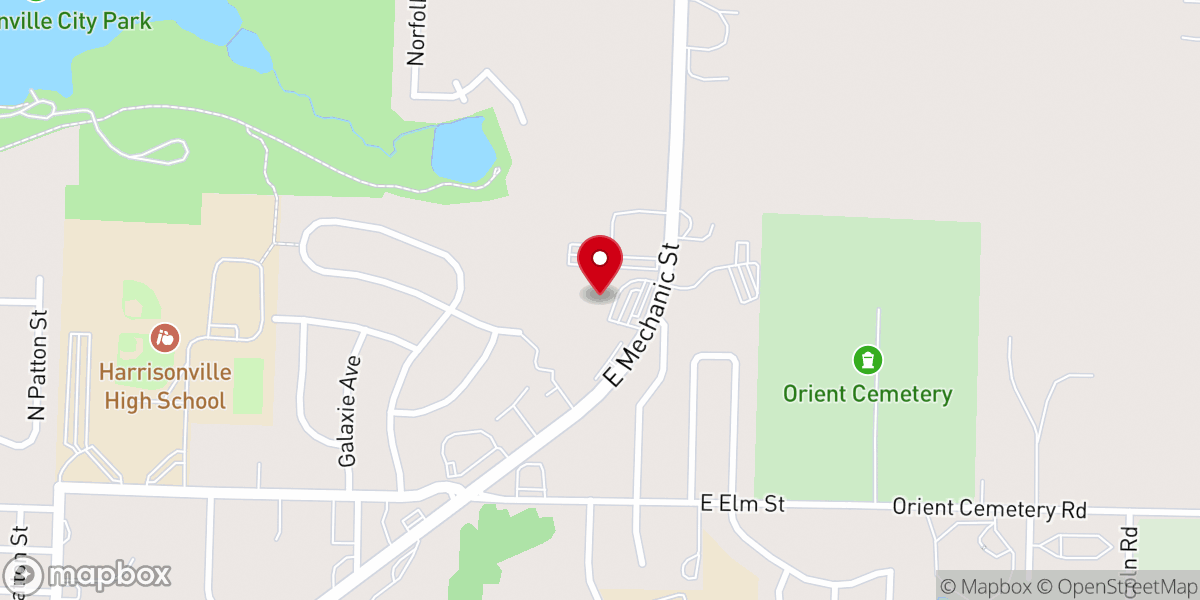 Map showing location of Harrisonville United Methodist Church
