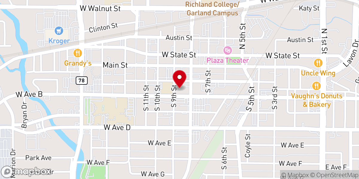Map showing location of First United Methodist Church, Garland