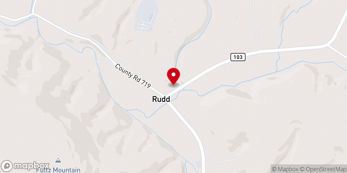Map showing location of Rudd Baptist Church