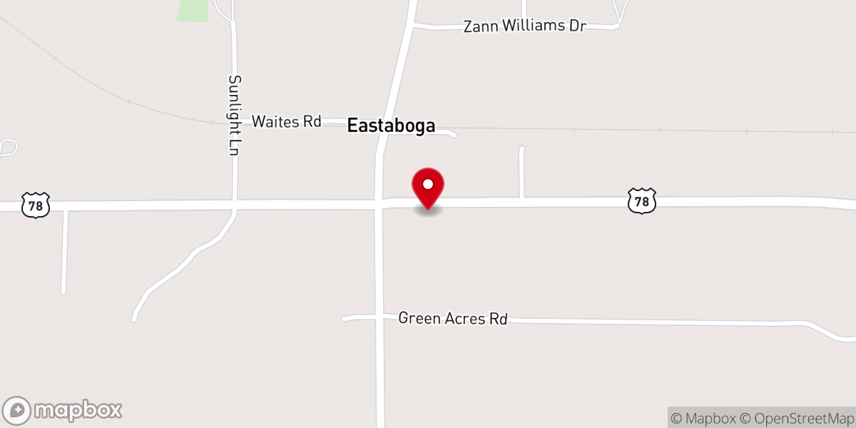 Map showing location of Eastaboga Baptist Church