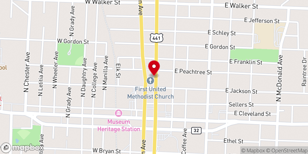 Map showing location of First Methodist Church of Douglas