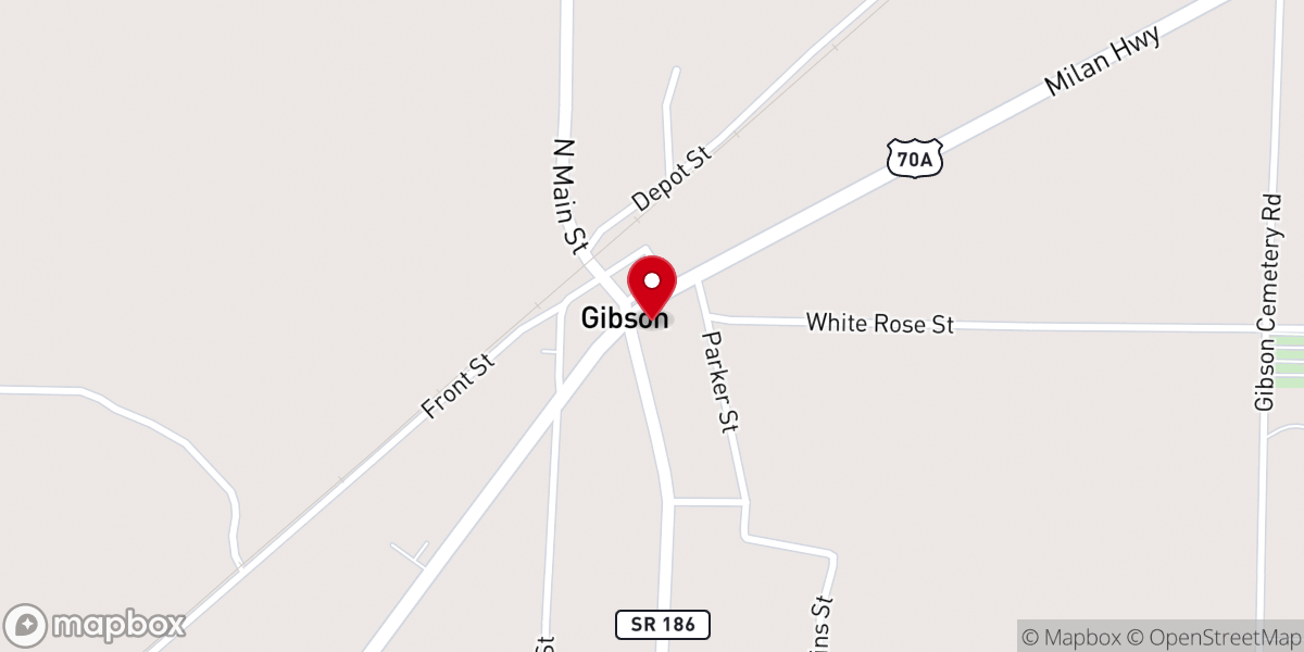Map showing location of Gibson Baptist Church