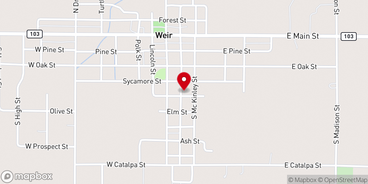 Map showing location of Weir Methodist Church