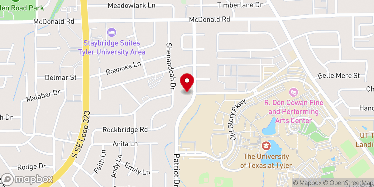 Map showing location of BSM at UT Tyler