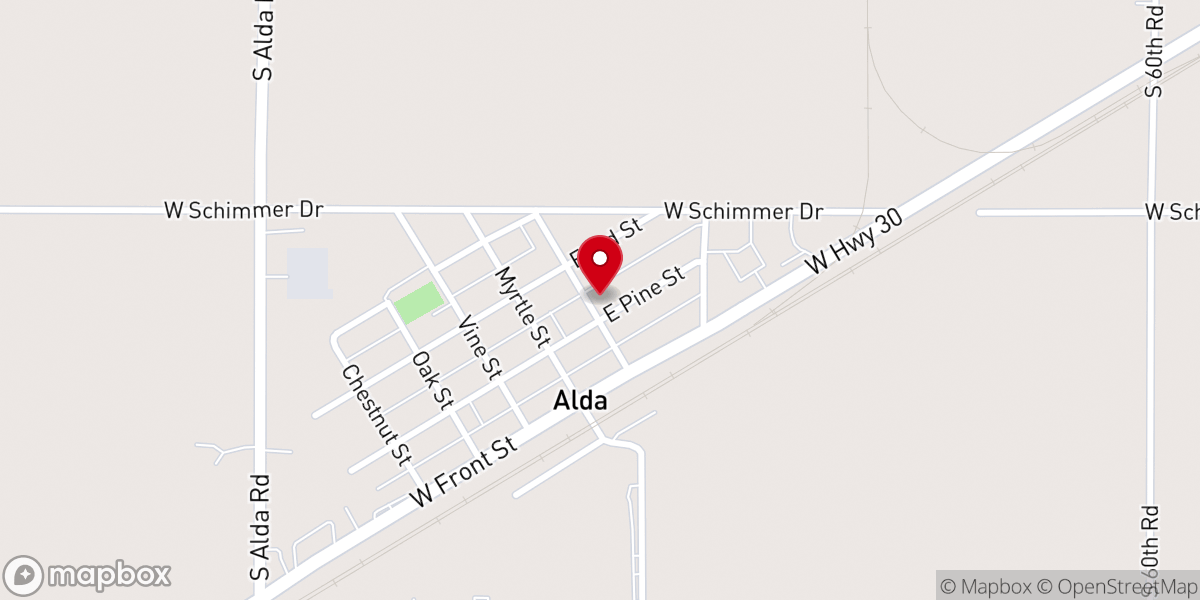 Map showing location of Alda United Methodist Church