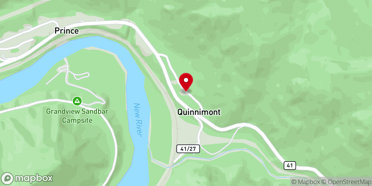 Map showing location of Quinnimont Missionary Baptist Church African American Heritage Tour