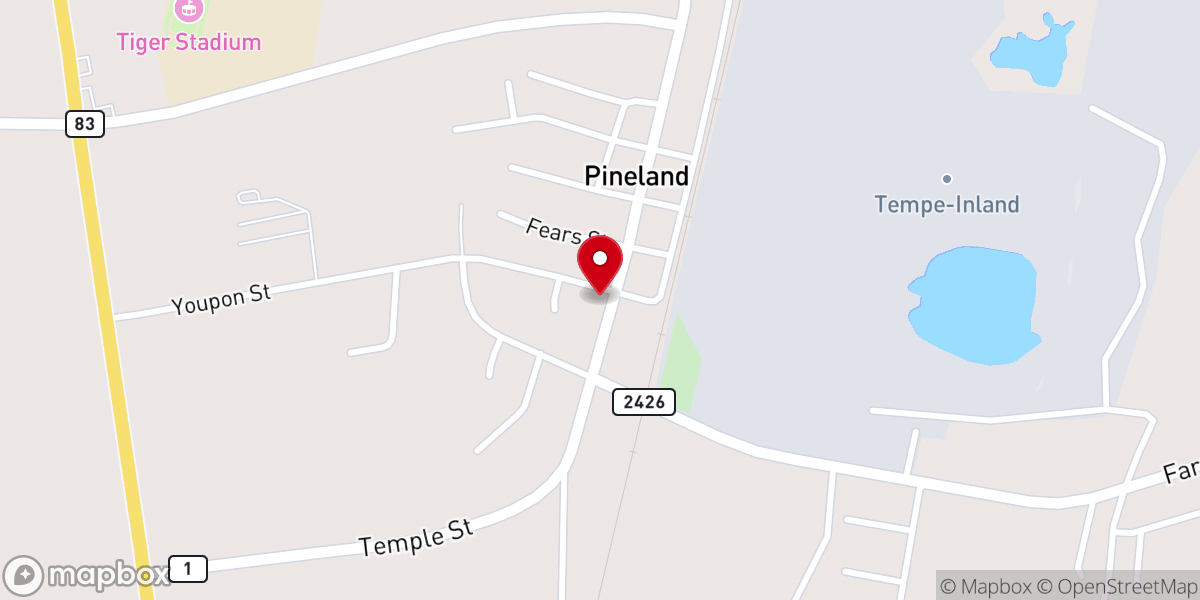 Map showing location of Pineland First United Methodist Church