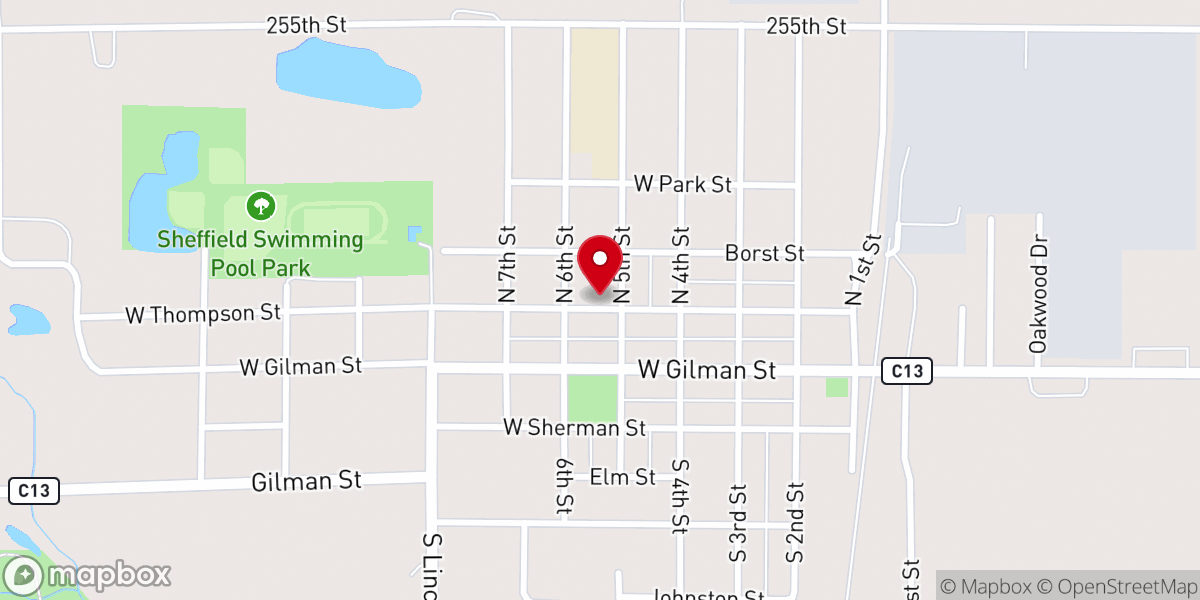 Map showing location of Sheffield & West Fork United Methodist Churches