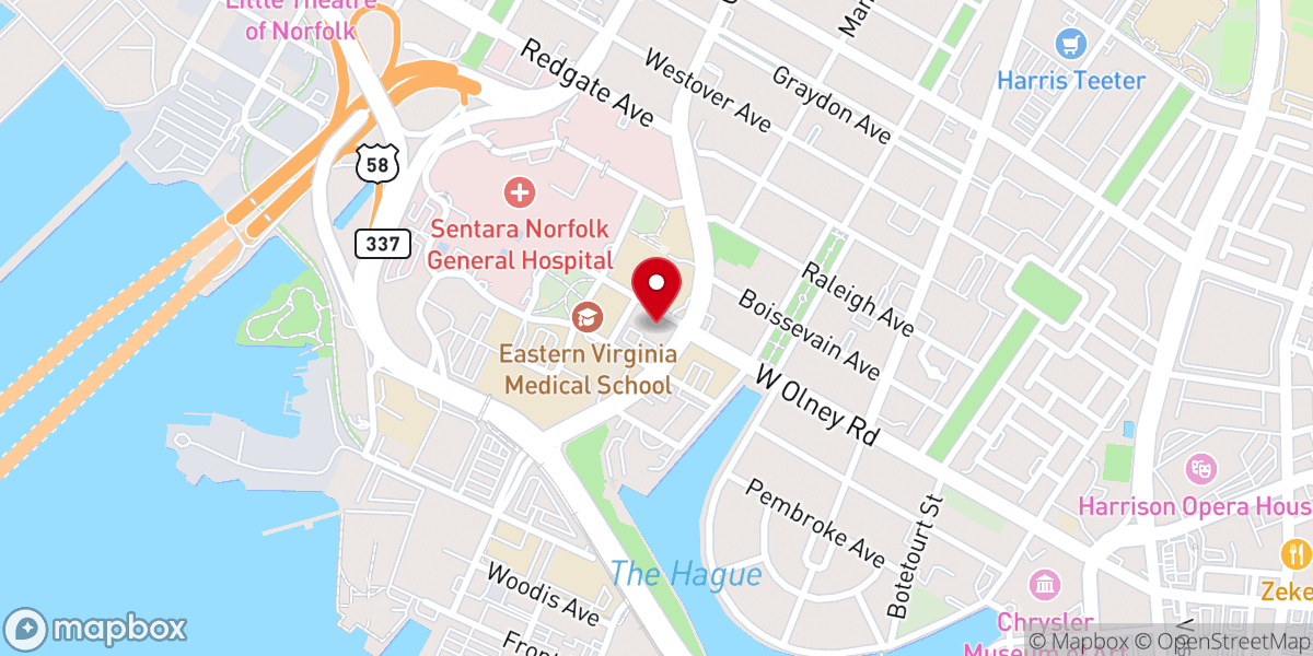 Map showing location of Trinity Church Downtown Norfolk
