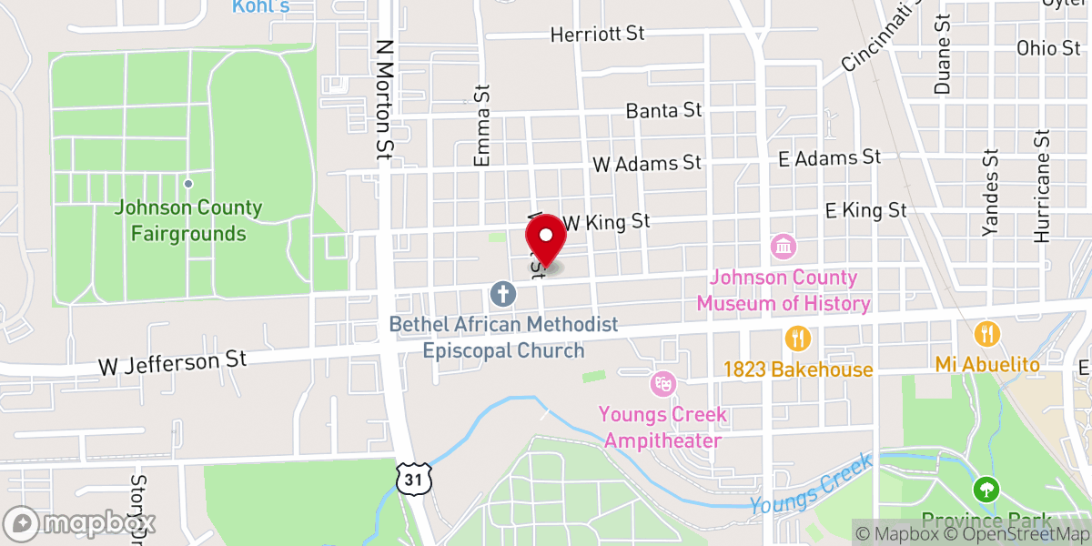 Map showing location of First Baptist Church of Franklin, Indiana