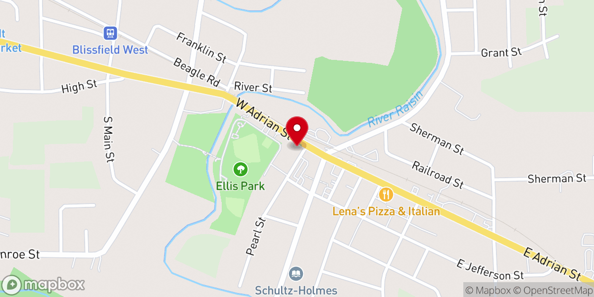 Map showing location of Blissfield First United Methodist Church