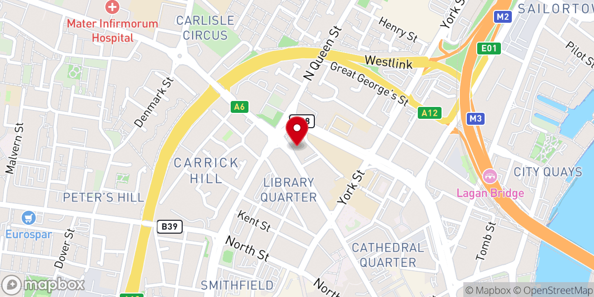 Map showing location of St Patrick's Church, Belfast