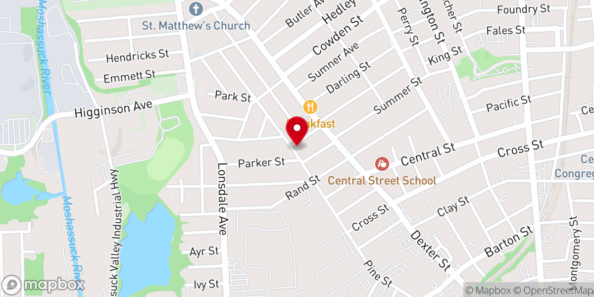Map showing location of Iglesia Pentecostal Unida Hispana de Rhode Island