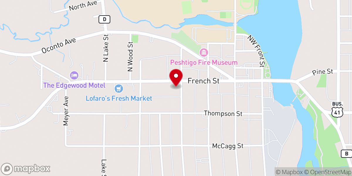 Map showing location of Peshtigo United Methodist Church