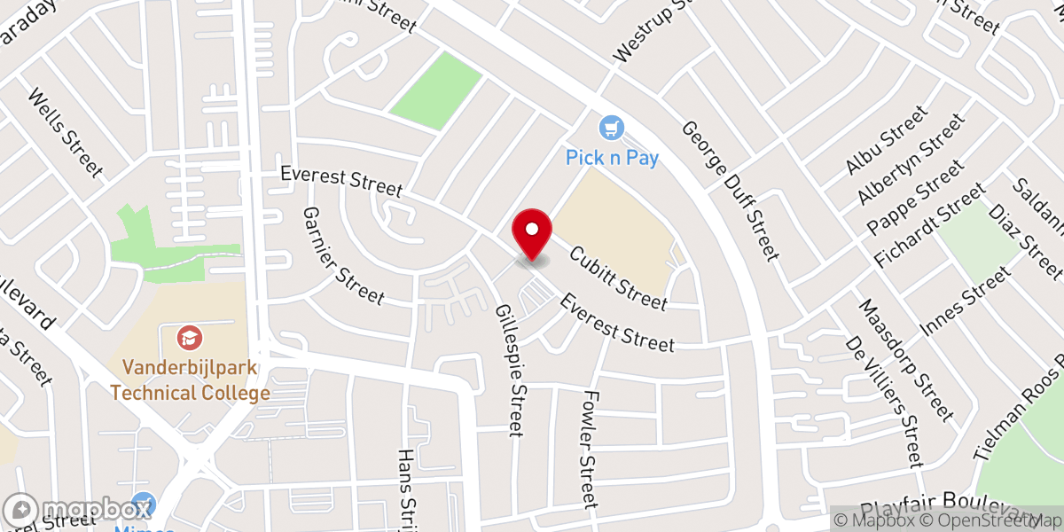 Map showing location of Volle Evanglie Kerk Van God, Park Tabernakel, Vanderbijlpark