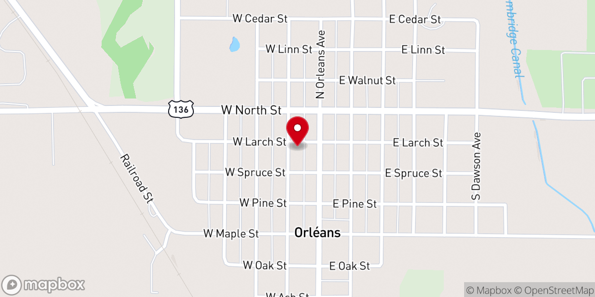 Map showing location of Orleans Presbyterian Church