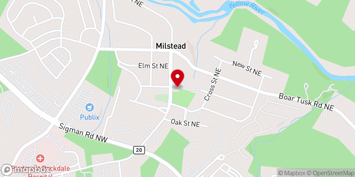 Map showing location of Milstead Baptist Church
