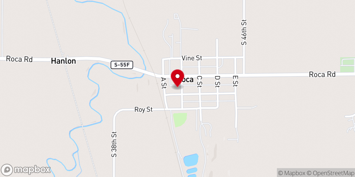 Map showing location of Village of Roca Community center
