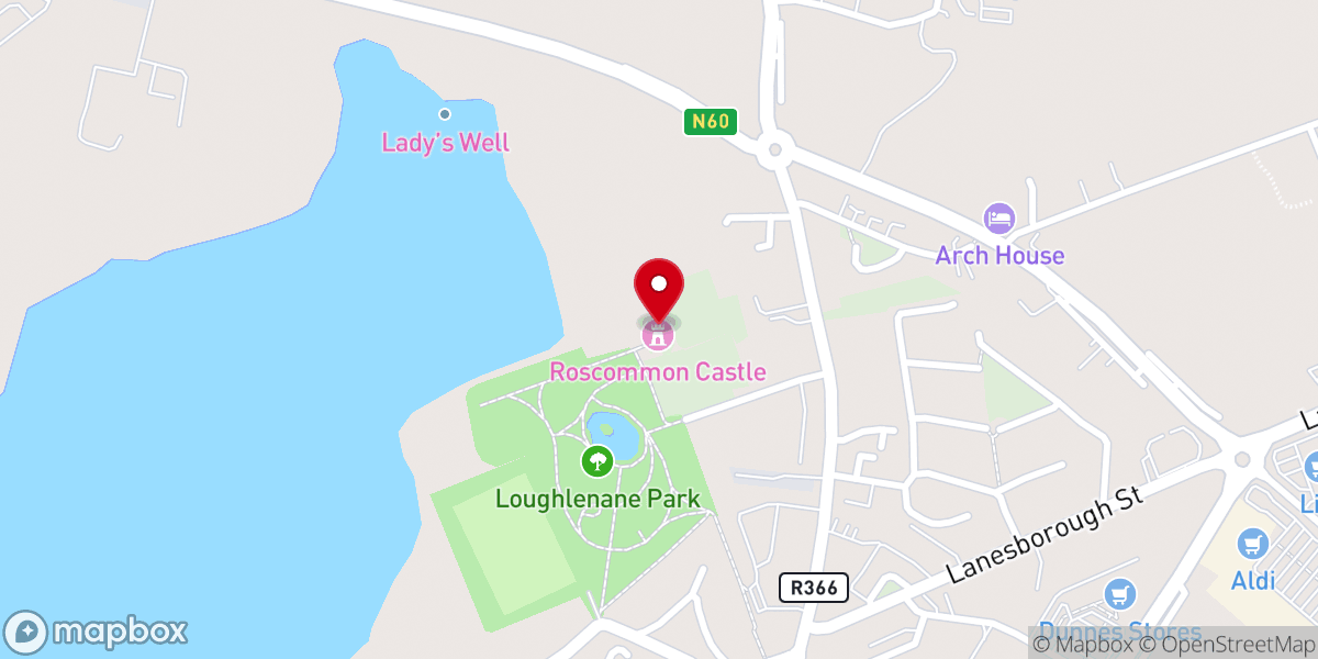Map showing location of Roscommon Castle