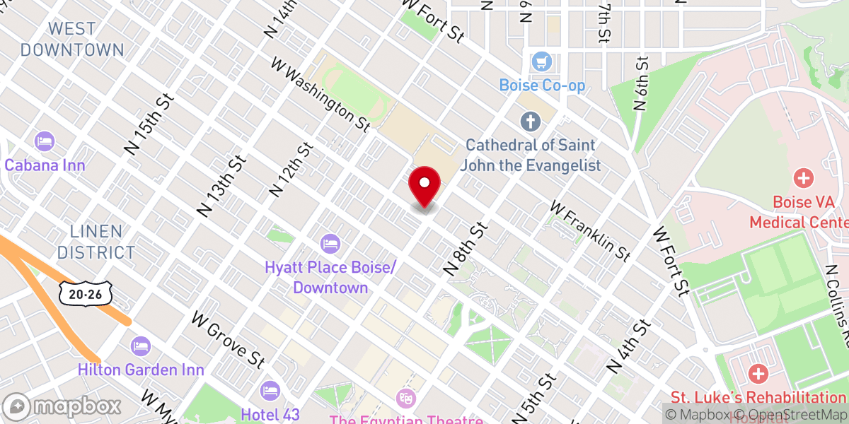 Map showing location of First Presbyterian Church.Boise