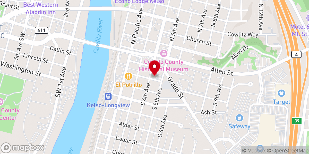 Map showing location of First Baptist Church of Kelso