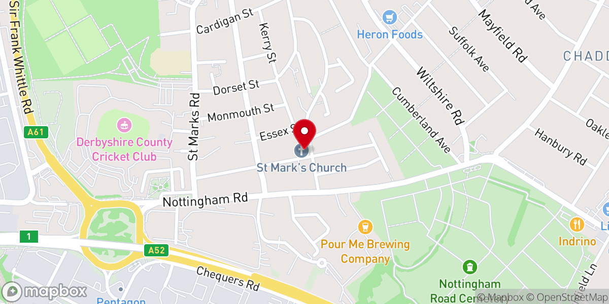 Map showing location of St Mark's Church, Derby