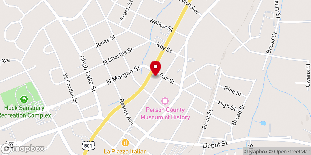 Map showing location of Roxboro Presbyterian Church