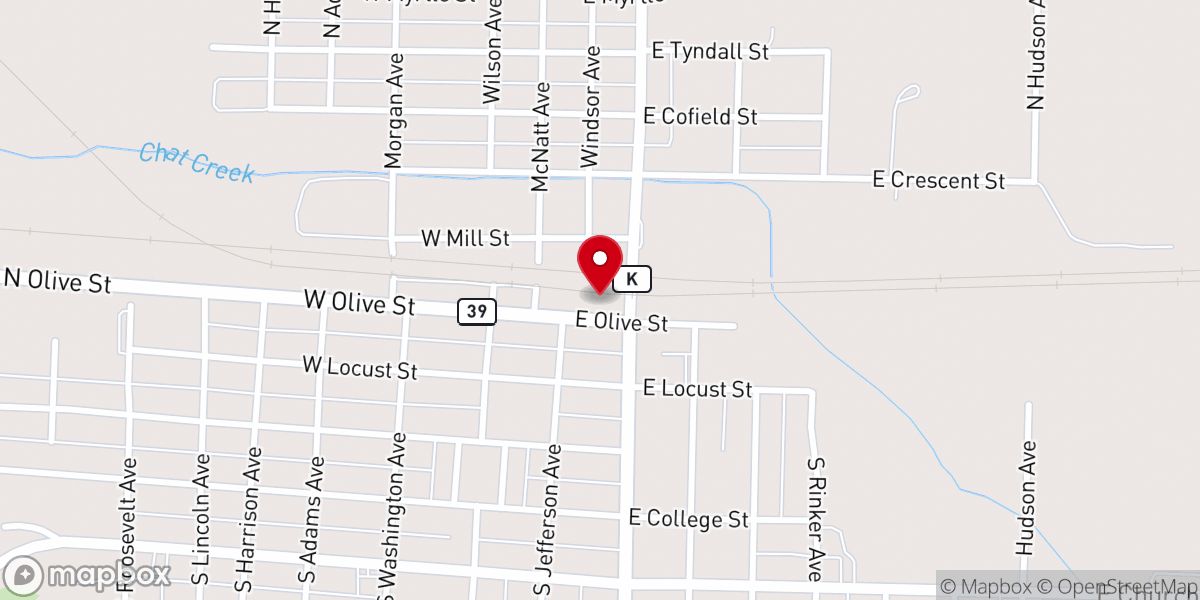Map showing location of Aurora Area Chamber of Commerce