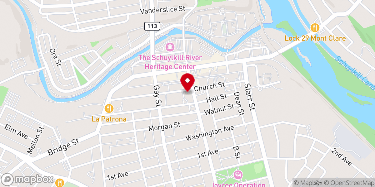 Map showing location of Historical Society of the Phoenixville Area
