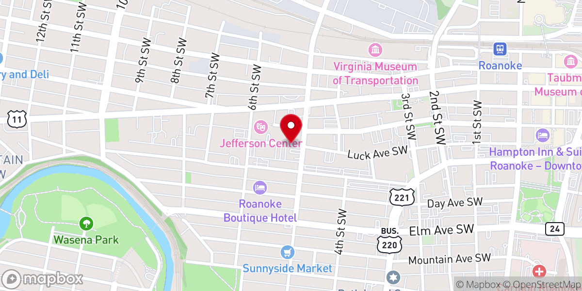 Map showing location of Roanoke Valley Church