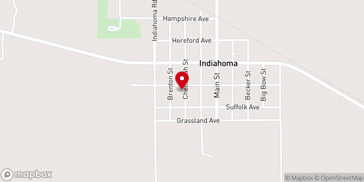 Map showing location of Indiahoma Church of Christ