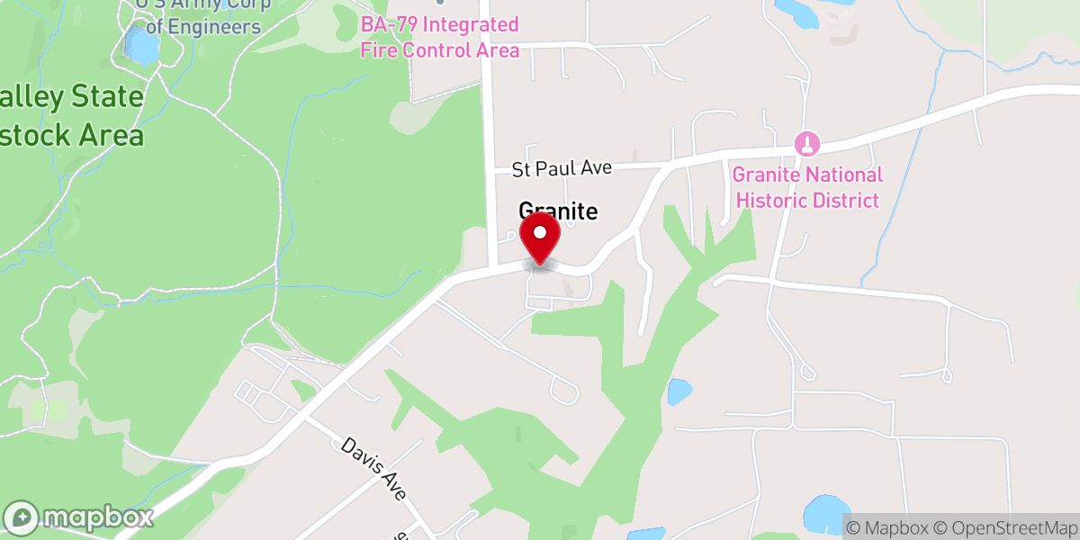 Map showing location of Granite Presbyterian Church