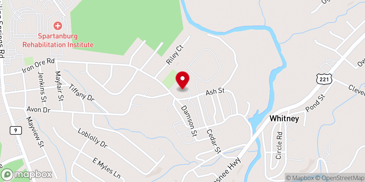 Map showing location of Whitney Free Will Baptist Church