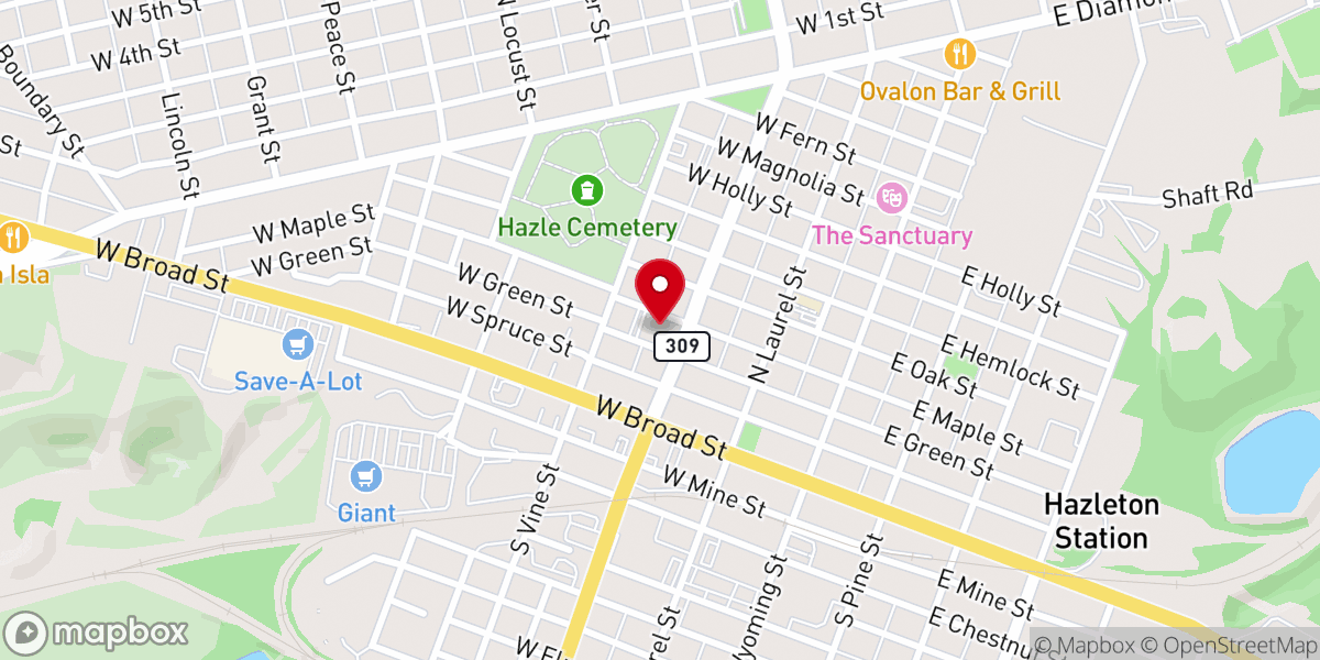Map showing location of Hazleton Recreation Department