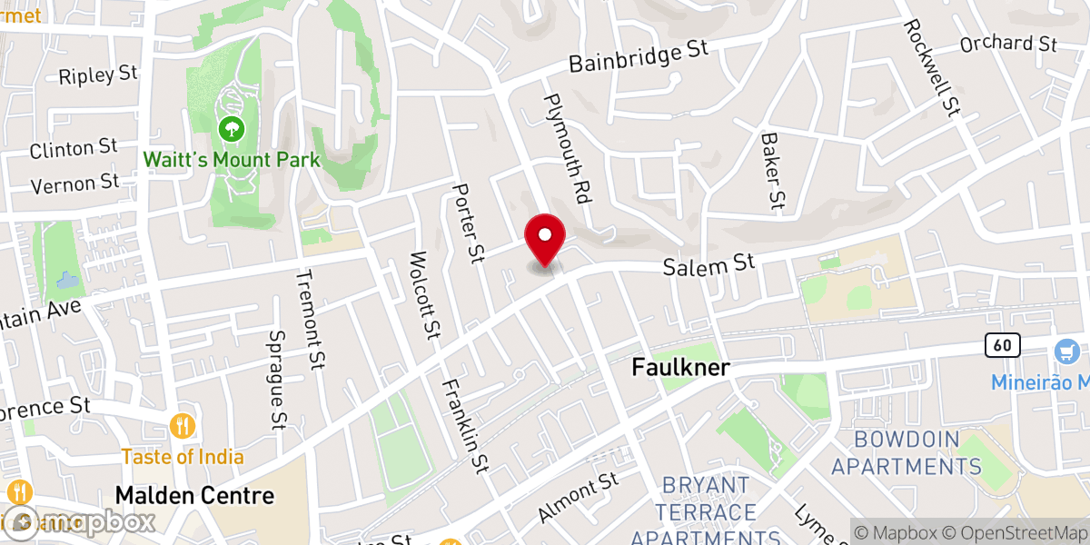 Map showing location of Malden Haitian Church of the Nazarene