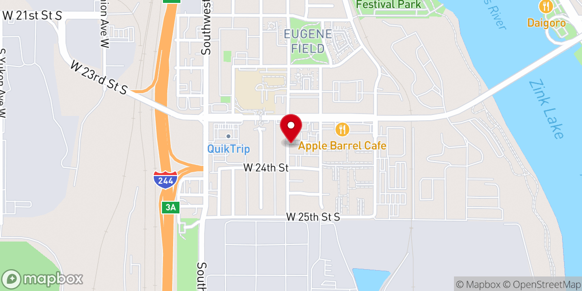 Map showing location of West Tulsa Free Will Baptist Church