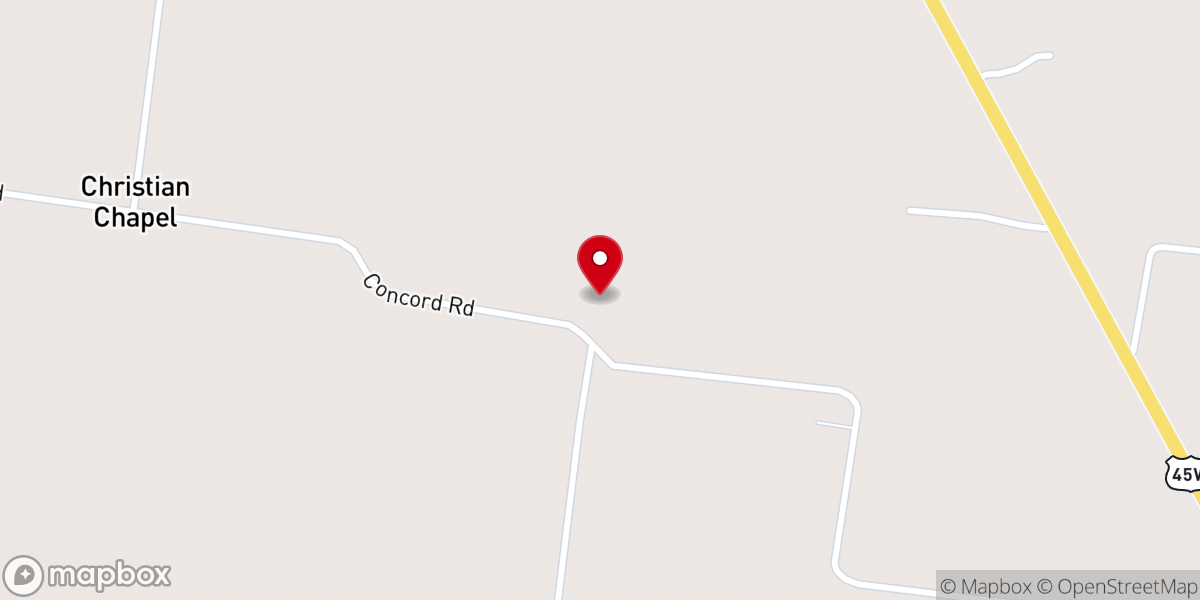 Map showing location of New Concord Baptist Church