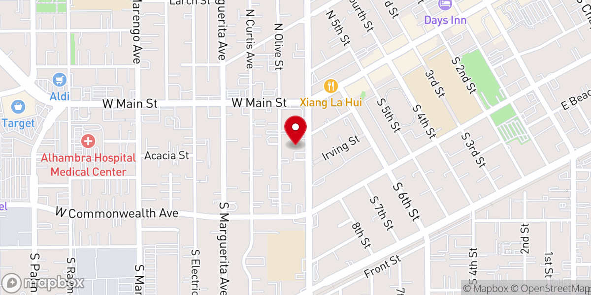 Map showing location of First Baptist Church Alhambra