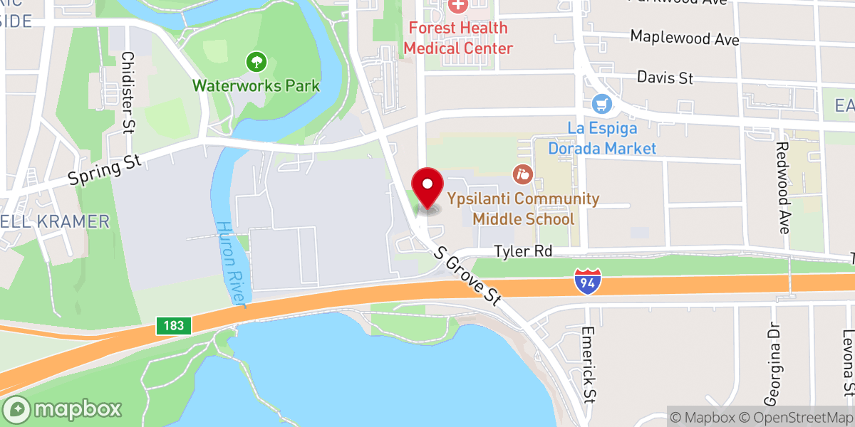 Map showing location of Ypsilanti Community Church