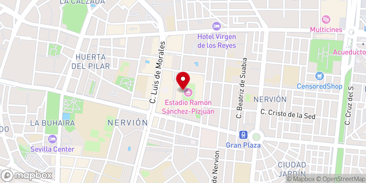 Map showing location of Estadio Ramón Sánchez-Pizjuán.