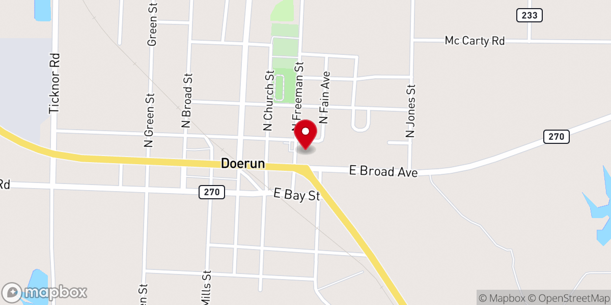 Map showing location of Doerun United Methodist Church