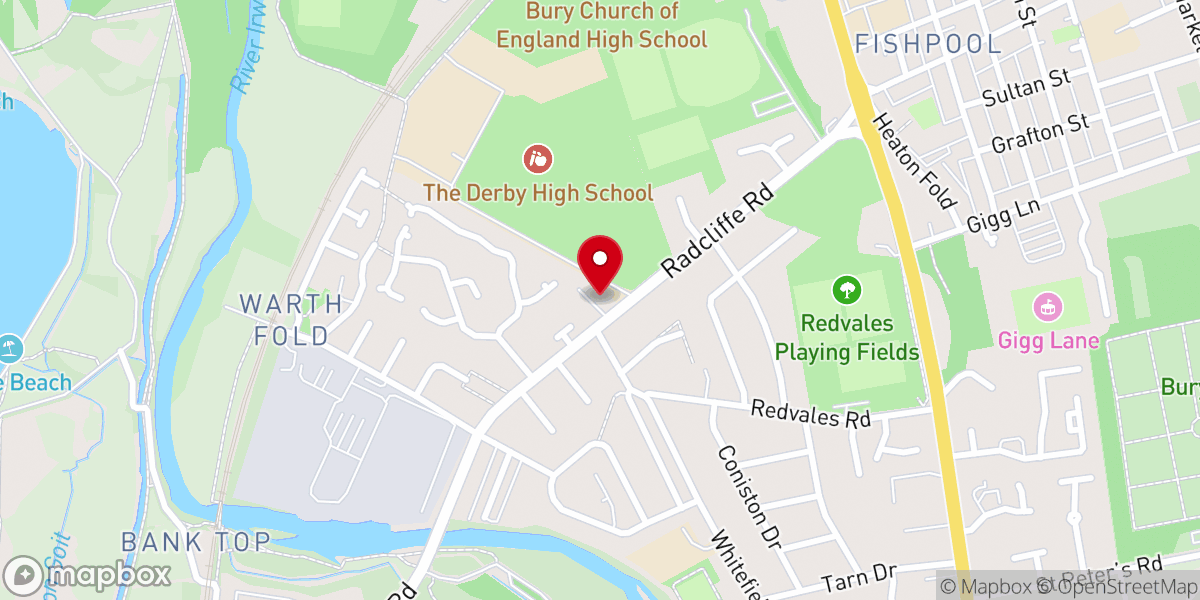 Map showing location of Radcliffe Road Baptist Church