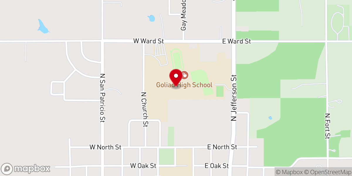 Map showing location of Goliad Events Center