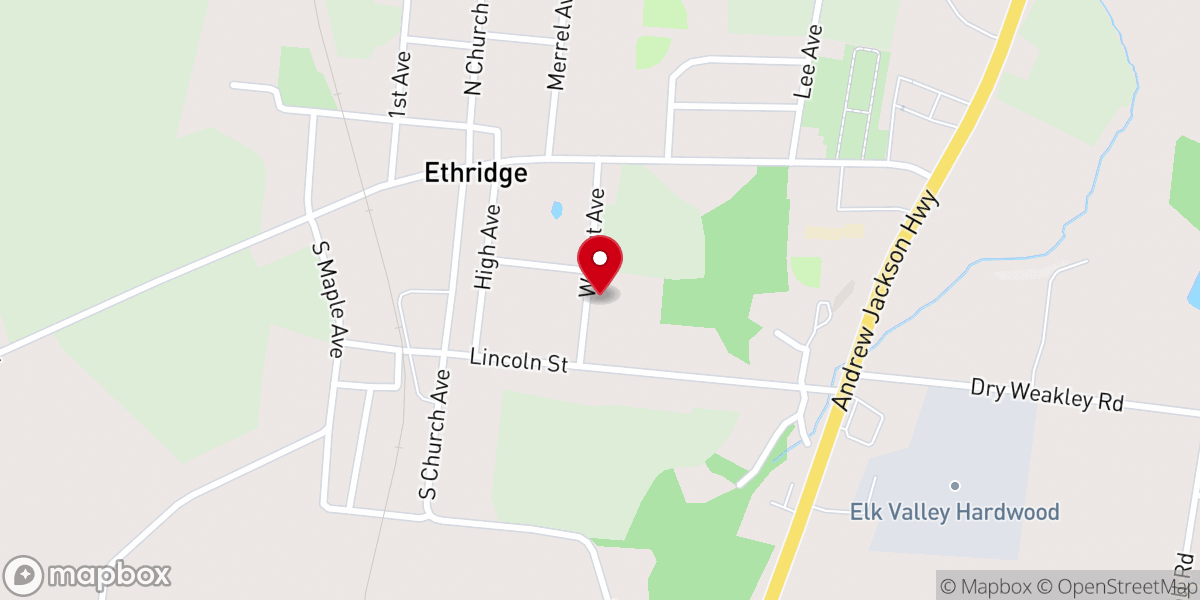 Map showing location of Ethridge First Baptist Church