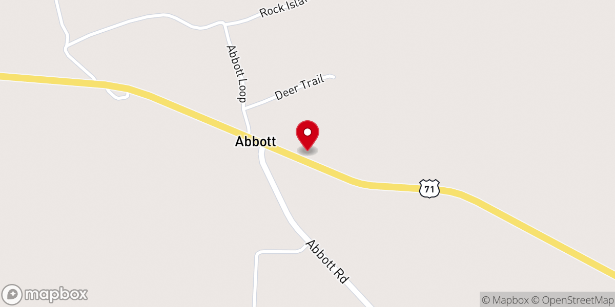 Map showing location of First Baptist Church of Abbott