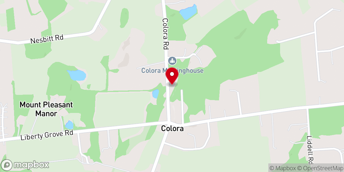 Map showing location of Colora Meetinghouse