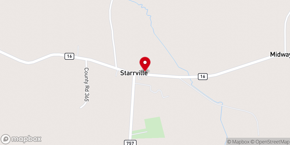 Map showing location of Starrville Community Church