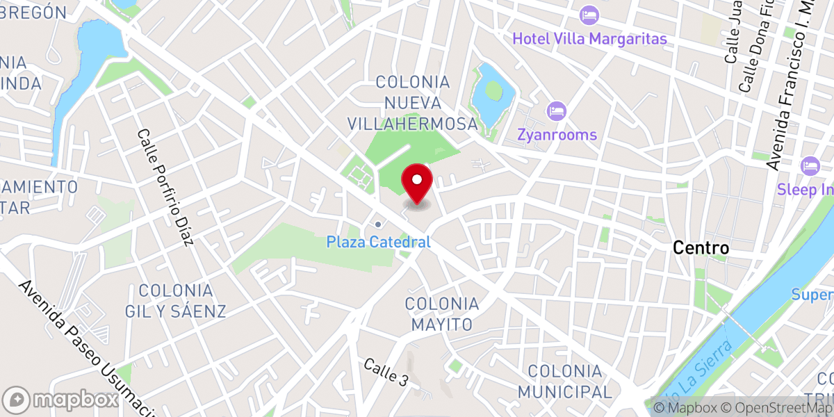 Map showing location of Catedral del Señor de Tabasco